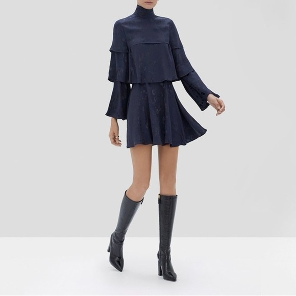 ALEXIS Latanya Leopard Print Tiered Long Bell Sleeve Shift Dress